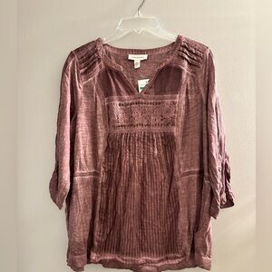 Pink Pleated v-neck Collar Blouse